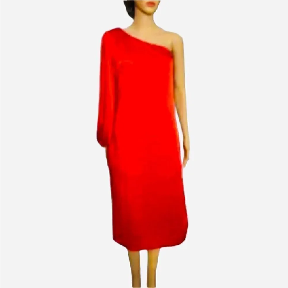 NWT SKIES ARE BLUE Women’s Red Dress Smooth Fabric Like Satin Classic & Elegant. - Picture 2 of 8